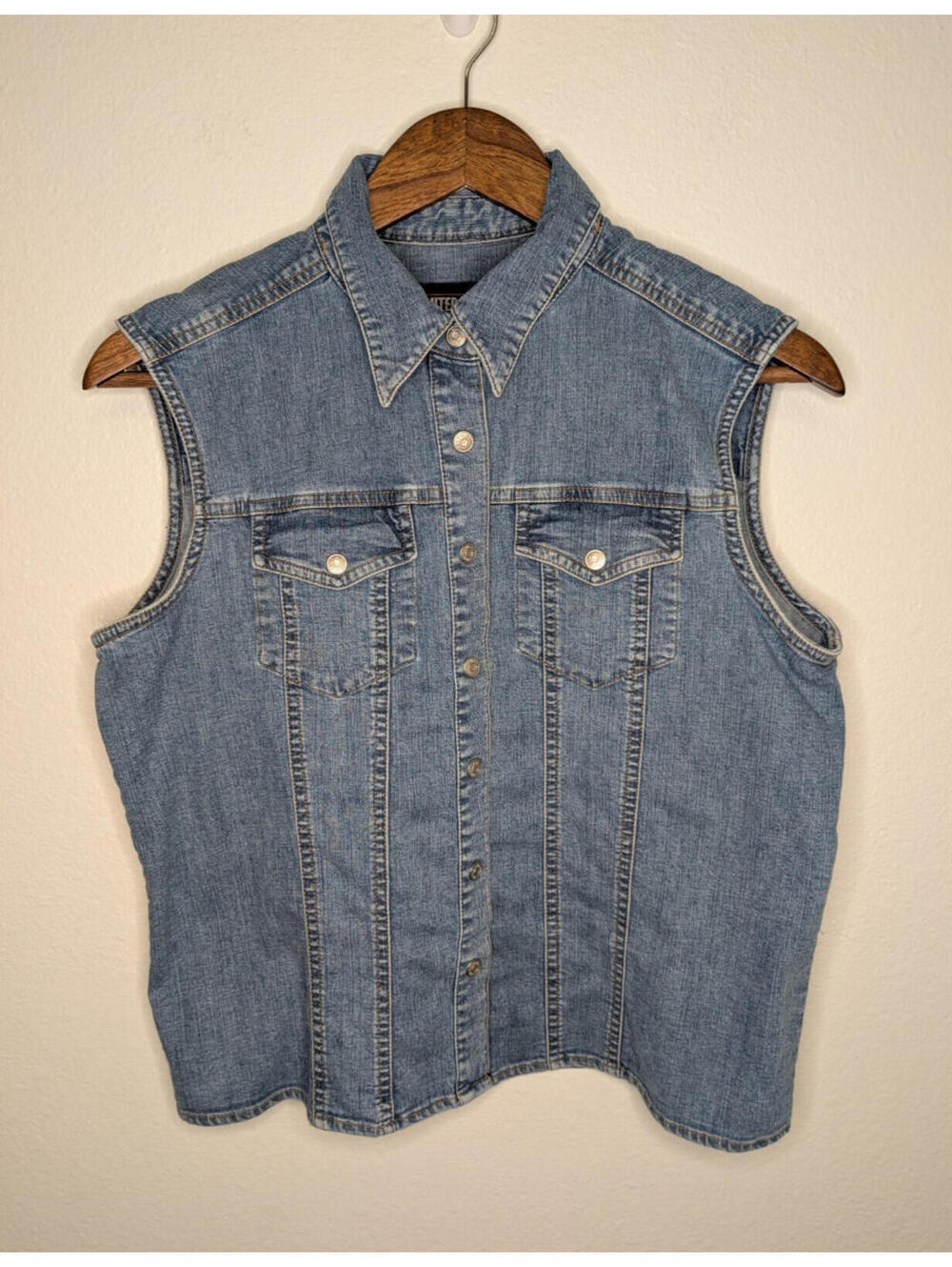 Vintage Limited Jeans Women's Vest 1990s Cotton Denim Full Snap Sz M